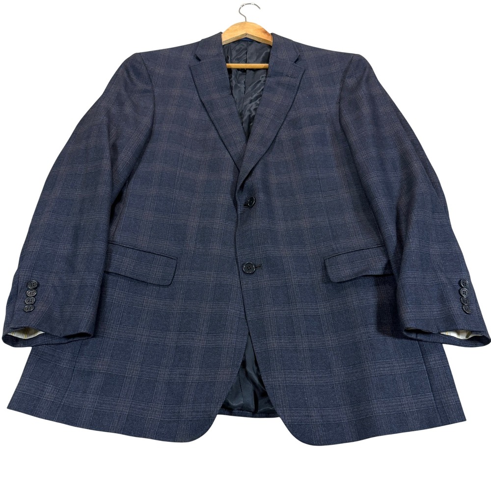 Daniel Cremieux Loro Piana Wool Blazer Mens 42L Navy Blue Plaid 2 Button Jacket